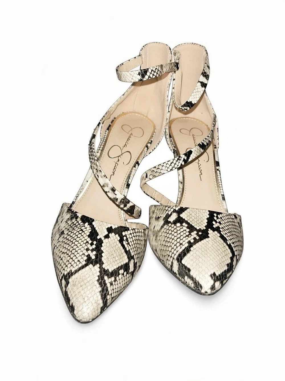 Jessica Simpson Snakeskin Print Pointed Toe Stiletto Pump Heel 7.5 Sexy Y2K Rare